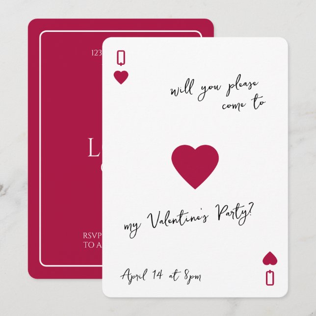 Love Club Ace Of Hearts Card Valentines Invitation Inbjudningar (Fram/baksida)