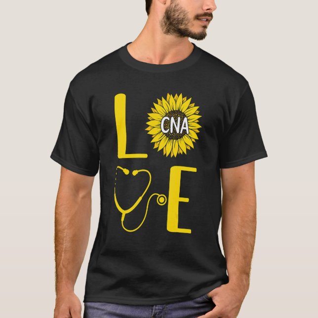 Love CNA Nurse Sunflower Certified Nursing Assista T Shirt (Framsida)