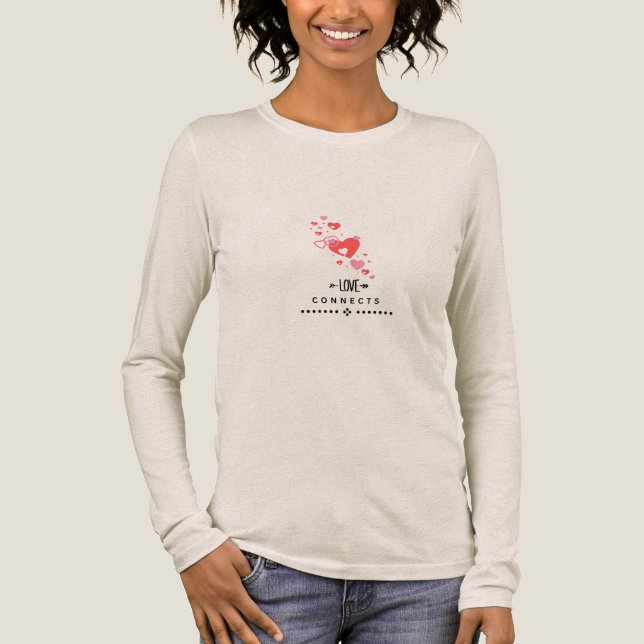Love Connects Minimalistisk Hjärtlångärmad Anpassa T Shirt (Framsida)