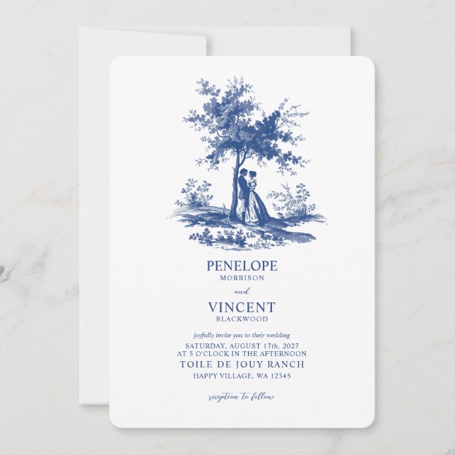 Love Couple Toile de Jouy  Inbjudningar (Framsida)