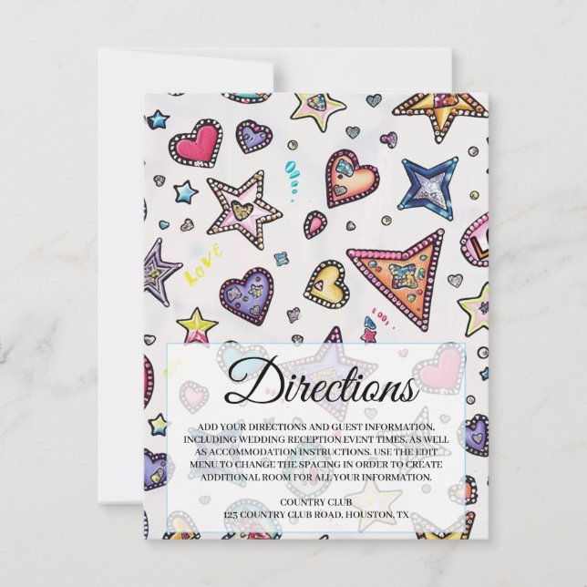 Love & Crystal Wedding Directions Insert Card Inbjudningar (Framsida)