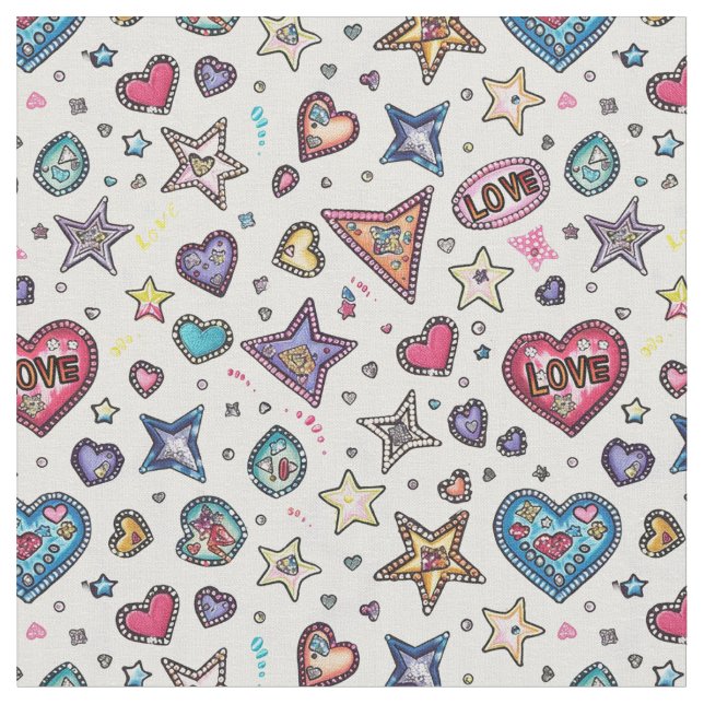 Love & Crystals | Crystal Hearts Sömlöst Mönster  Tyg (Närbild)