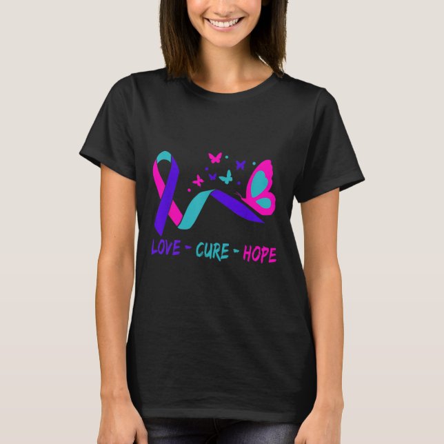 Love Cure Hope Cervical Cancer Warrior Butterfly R T Shirt (Framsida)