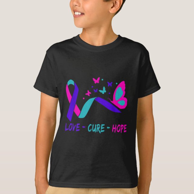 Love Cure Hope Cervical Cancer Warrior Butterfly R T Shirt (Framsida)