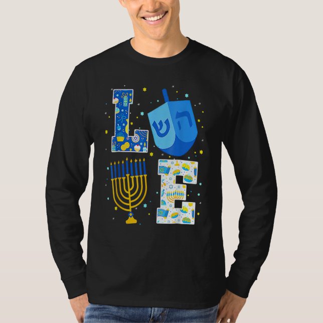 LOVE Cute Hanukkah 2022 Decorations Dreidel Menora T Shirt (Framsida)