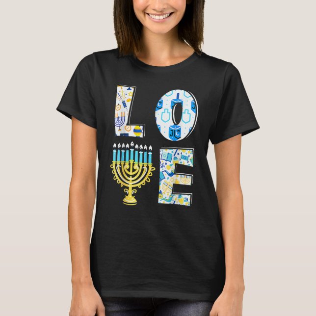 Love Cute Hanukkah Chanukah Menorah Pajama Matchin T Shirt (Framsida)