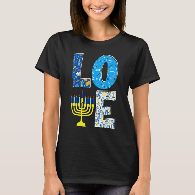 Love Cute Hanukkah Decoration Menorah Pajama Match T Shirt (Framsida)