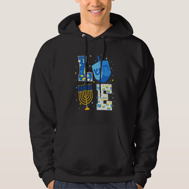 LOVE Cute Hanukkah Decorations Dreidel Menorah Cha Hoodie (Framsida)