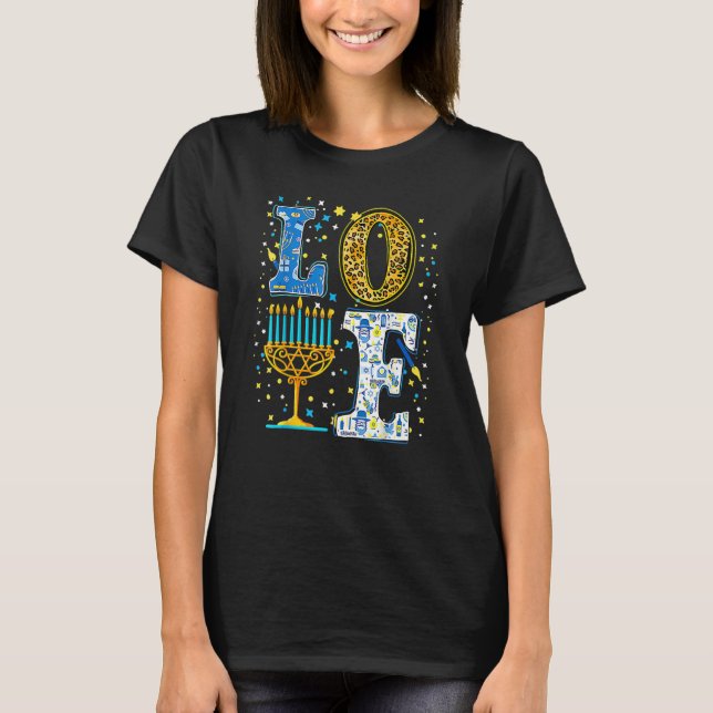 Love Cute Hanukkah Leopard Menorah Pajama Matching T Shirt (Framsida)