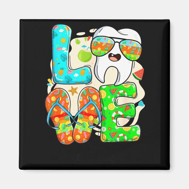 Love Dental Life Cute Tooth Flip Flops Summer Dent Magnet (Framsidan)