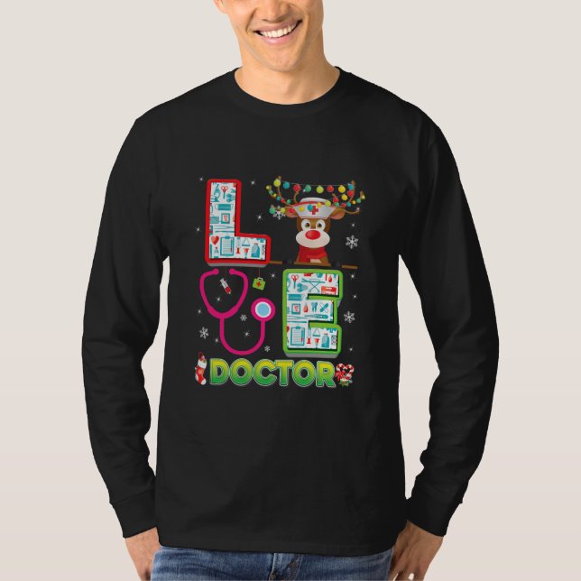 Love Doctor Reindeer Stethoscope Sweater Ugly T Shirt (Framsida)
