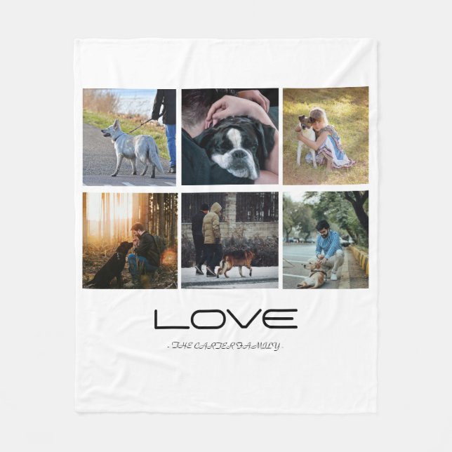 Love Dog Family Portrait Collage Design Fleecefilt (Framsidan)