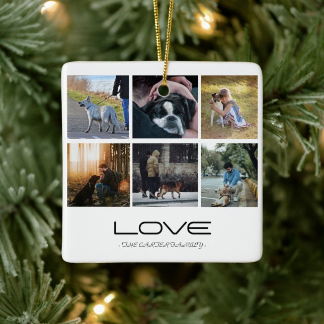 Love Dog Family Portrait Collage Design Julgransprydnad Keramik (Träd)
