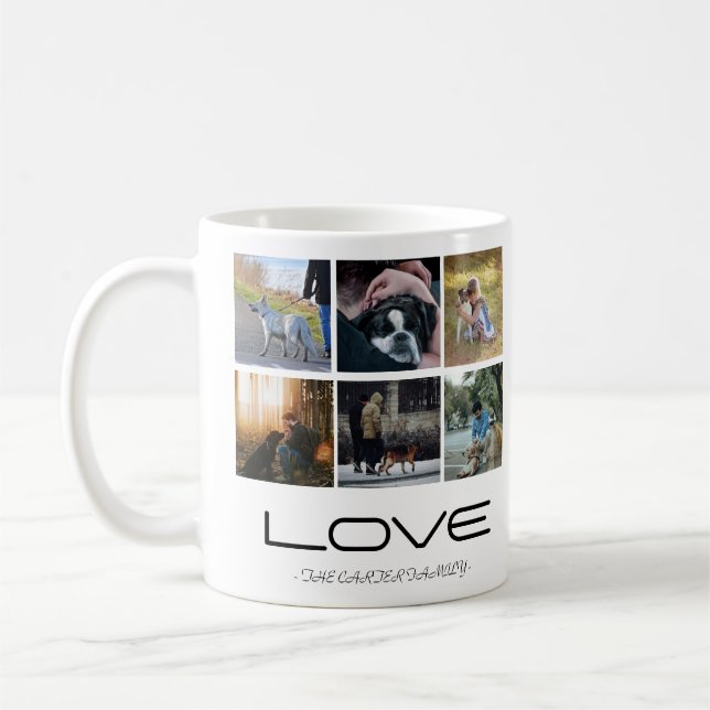 Love Dog Family Portrait Collage Design Kaffemugg (Vänster)