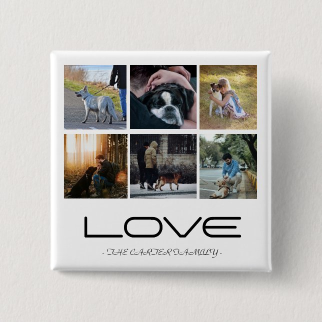 Love Dog Family Portrait Collage Design Knapp (Framsida)