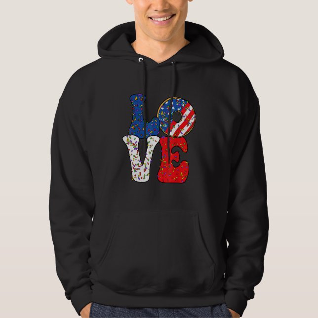 Love Donut Sprinkle with USA American flag for 4th Hoodie (Framsida)