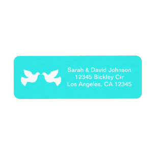 Love Doves Mint Blue with Chevron Returadress Etikett