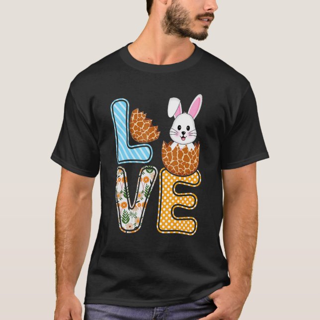 Love Easter Bunny Egg Giraffe Print Cute Bunny Kid T Shirt (Framsida)