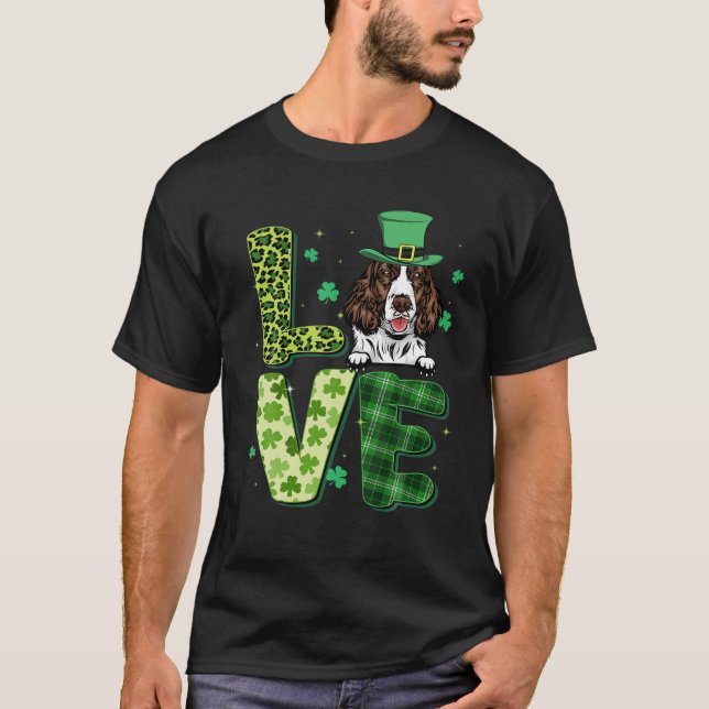 Love English Springer Spaniel Shamrock St Patrick' T Shirt (Framsida)