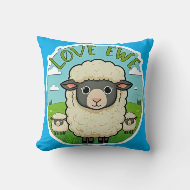 Love Ewe Cute Sheep Pun Heart Animal Artwork Kudde (Framsida)