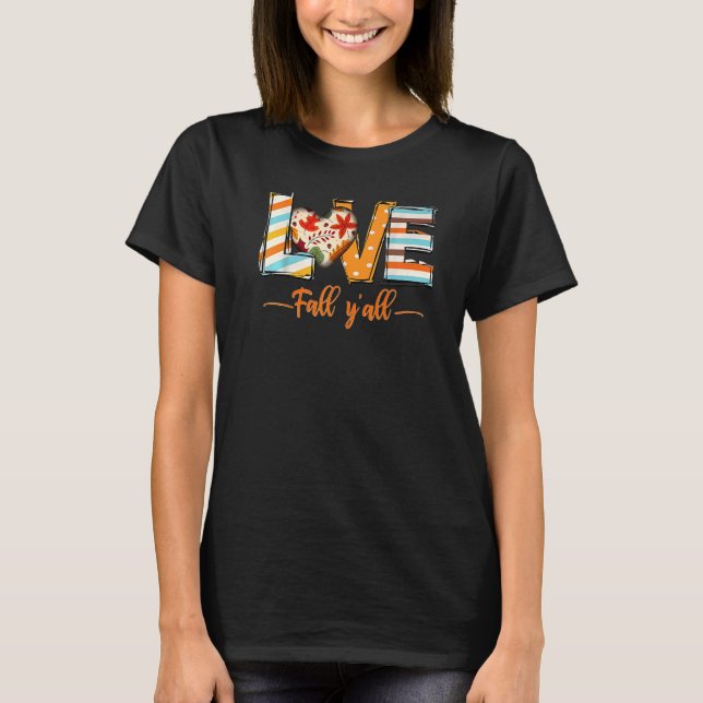 Love Fall Y'All Leopard Fall Pumpkin  Thanksgiving T Shirt (Framsida)