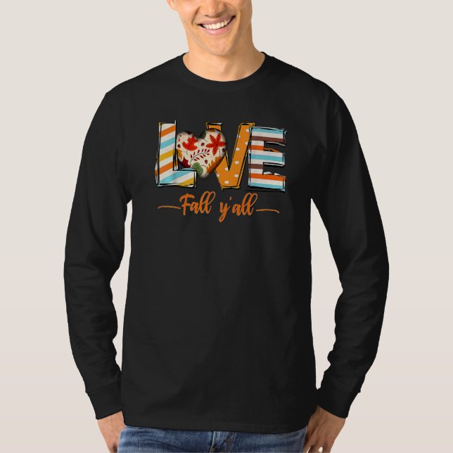 Love Fall Y'All Leopard Fall Pumpkin  Thanksgiving T Shirt (Framsida)
