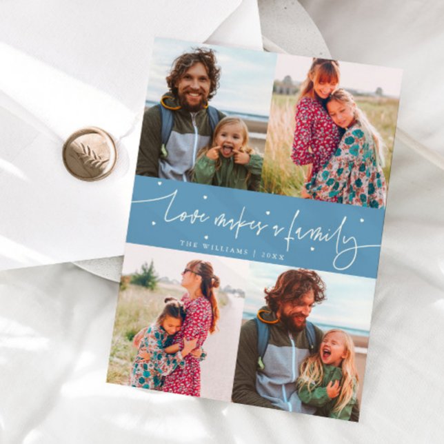 Love Family Denim Blue Valentines Day Photo Julkort (Skapare uppladdad)