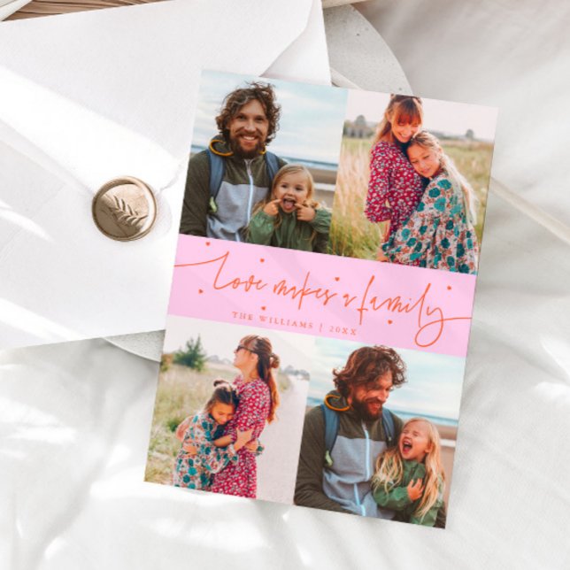 Love Family Orange Pink Valentines Day Photo Julkort (Skapare uppladdad)