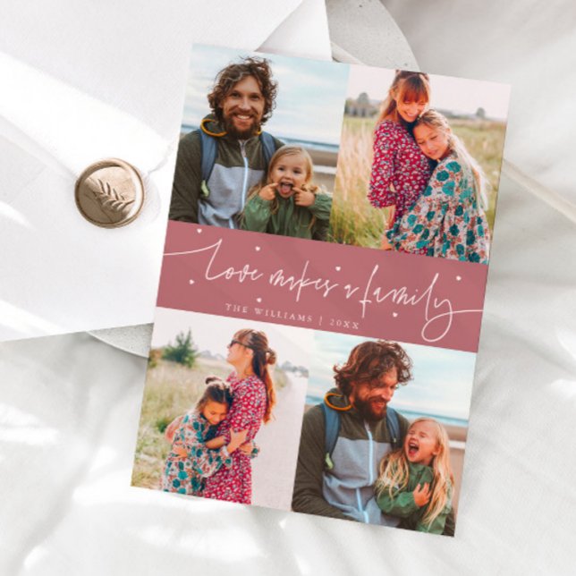 Love Family Pink Valentines Day Photo Julkort (Skapare uppladdad)
