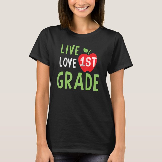 Love First Grade Happy Fall Thanksgiving Women 1st T Shirt (Framsida)