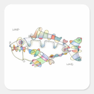 love fish love fyrkantigt klistermärke