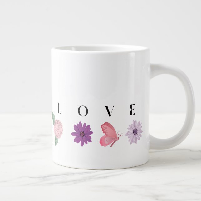 LOVE Floral Butterfly Mug – Romantic Gift for Her Jumbo Mugg (Höger)