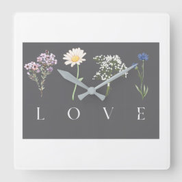 LOVE Floral  – Romantisk botanisk tryck Fyrkantig Klocka
