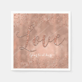 LOVE Födelsedag Falskt Rosa Guld Glitter Party Pappersservett