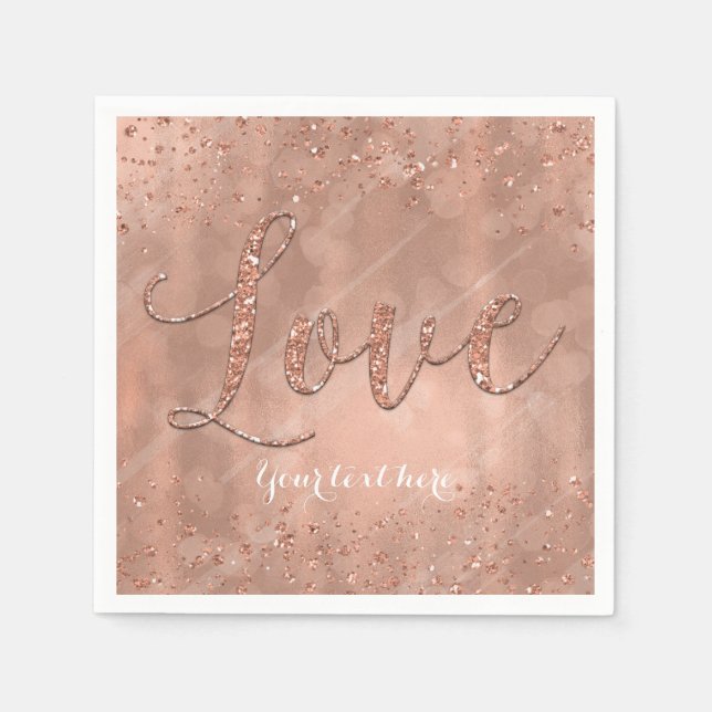 LOVE Födelsedag Falskt Rosa Guld Glitter Party Pappersservett (Framsidan)