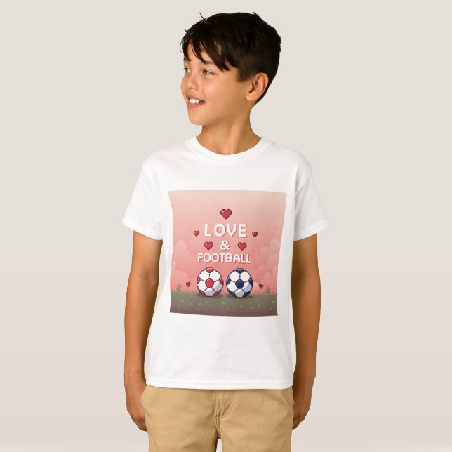 Love & Football - Arte Pixelado T Shirt (Hel framsida)
