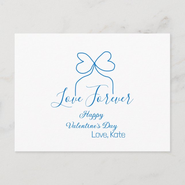 Love Forever blue bow happy Valentine's day name d Helg Vykort (Framsida)