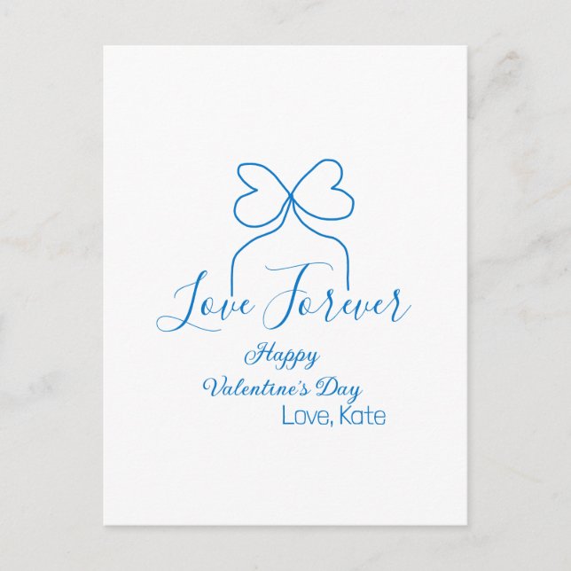 Love Forever blue bow happy Valentine's day name d Vykort (Framsida)