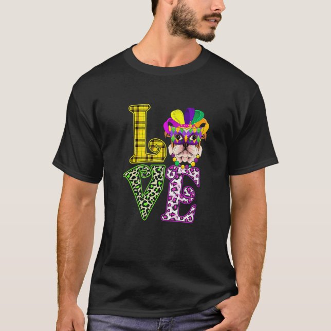 LOVE Funny Mardi Gras French Bulldog Dog Leopard P T Shirt (Framsida)