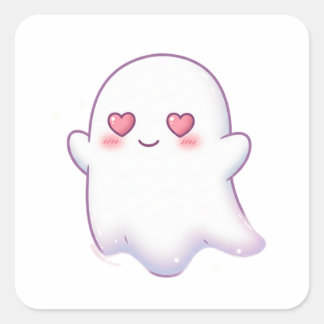 Love Ghost – Kawaii & Adorable! Fyrkantigt Klistermärke
