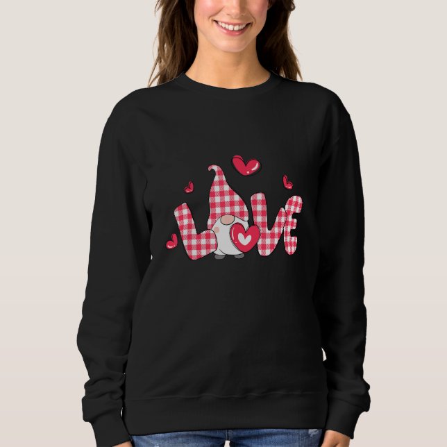 Love Gnome Buffalo Plaid Valentine Day Matching Co T Shirt (Framsida)