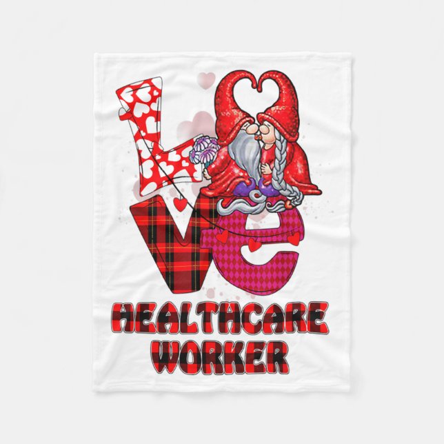 Love Gnome Healthcare Worker Valentines Day Heart  Fleecefilt (Framsidan)