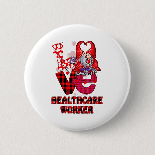 Love Gnome Healthcare Worker Valentines Day Heart  Knapp (Framsida)