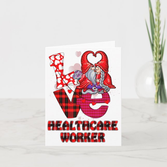 Love Gnome Healthcare Worker Valentines Day Heart  Kort (Framsida)