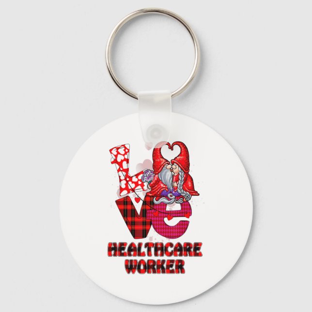 Love Gnome Healthcare Worker Valentines Day Heart  Nyckelring (Framsida)