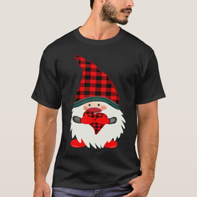 Love Gnome In A Red Buffalo Plaid Hat Christmas Va T Shirt (Framsida)