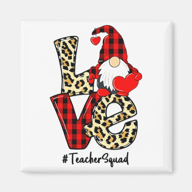 Love Gnome Teacher Squad Happy Valentine Gnome Tea Magnet (Framsidan)