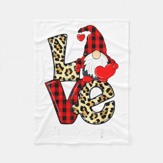 Love Gnome Teacher Squad Valentines Day Teacher St Fleecefilt (Framsidan)