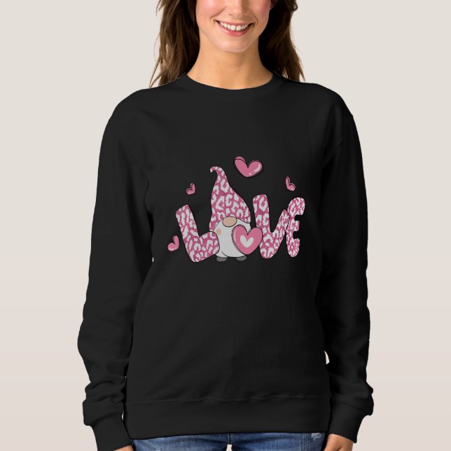 Love Gnome Valentine Day Pink Leopard Heart Matchi T Shirt (Framsida)