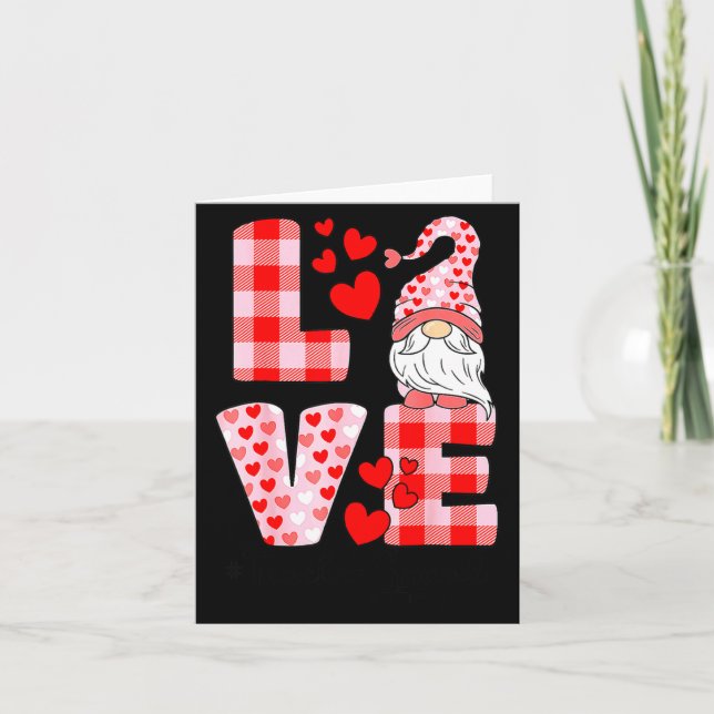 Love Gnome Valentines Day Red Buffalo Plaid Leopar Kort (Framsida)